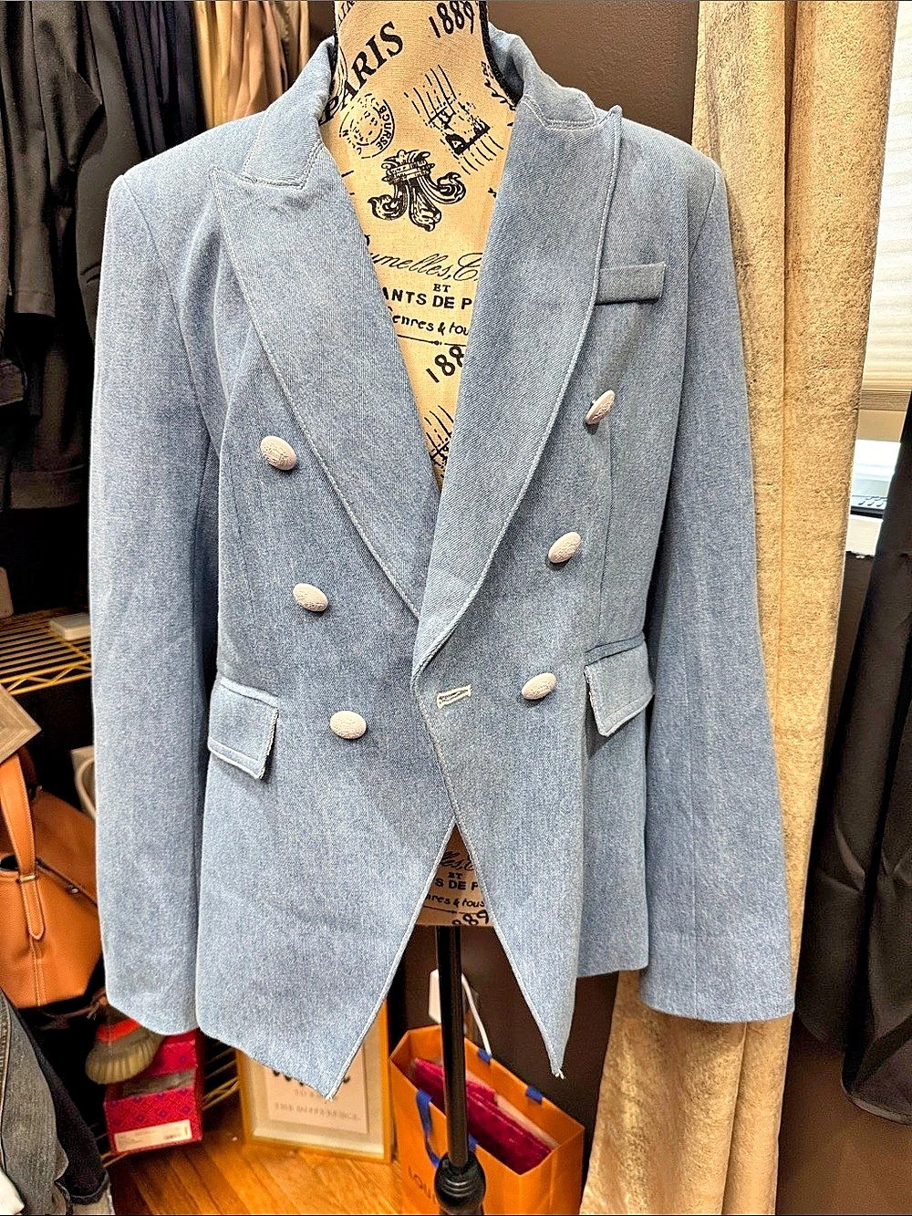 Kourt Double-Breasted Blue denim Blazer New w/o tags
